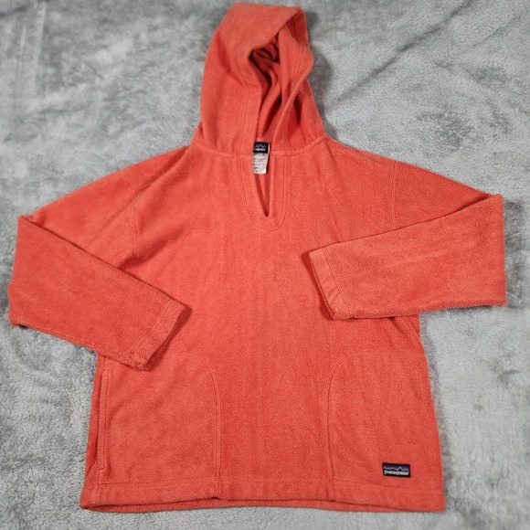 Patagonia Other - Patagonia Hoodie Girls Large Coral Fleece‎ Pullover Sweatshirt Front Pockets